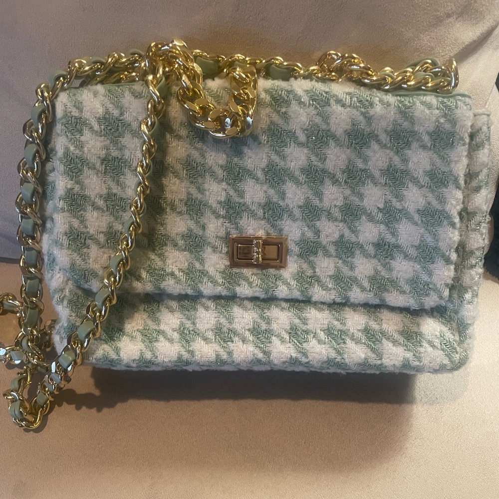 Bam Forever houndstooth mint green purse